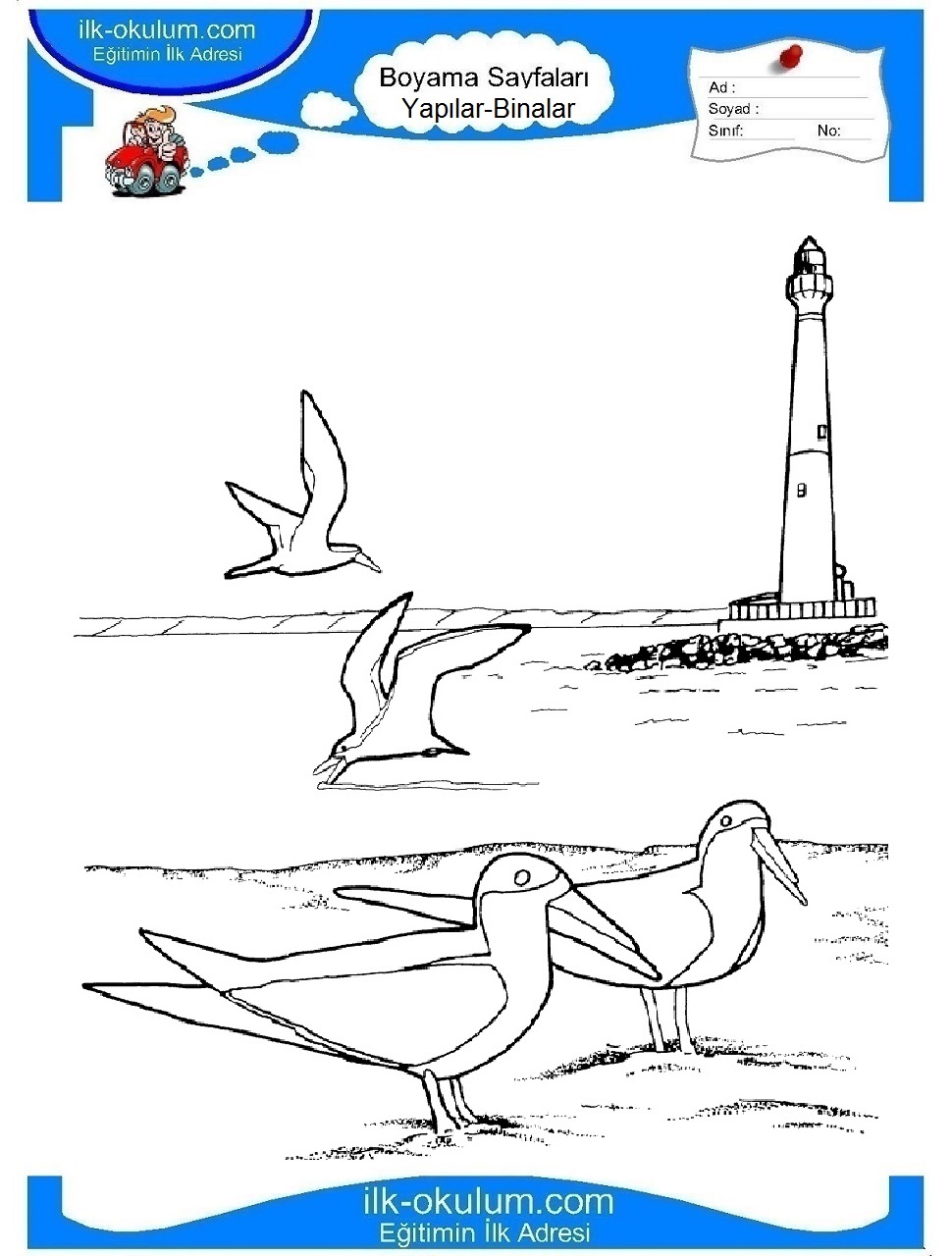 Çocuklar İçin Deniz Feneri Boyama Sayfaları 
